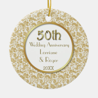 Gold Floral Elegance 50. Hochzeitstag Keramikornament