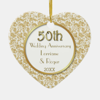 Gold Floral Elegance 50. Hochzeitstag Keramikornament