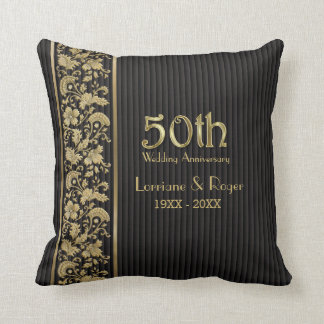 Gold Floral Elegance 50. Hochzeitstag Kissen