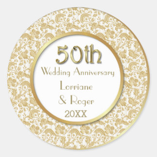 Gold Floral Elegance 50. Hochzeitstag Runder Aufkleber