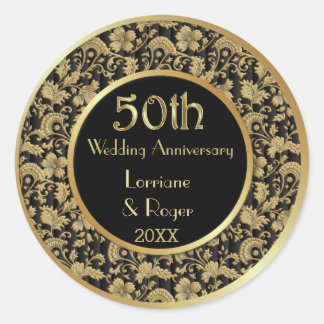 Gold Floral Elegance 50. Hochzeitstag Runder Aufkleber