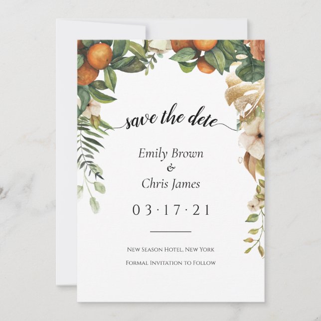 Gold Floral | Elegant Eukalyptus Greenery Save The Date (Vorderseite)