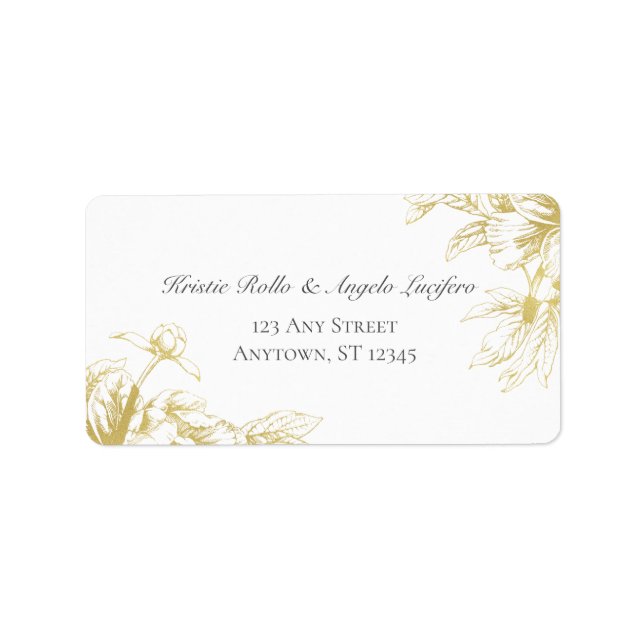 Gold Floral Elegant Wedding Address Label Adressaufkleber (Vorne)