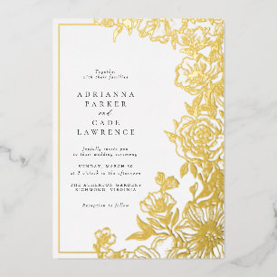 Gold Floral Elegante Gartenhochzeit Folieneinladung