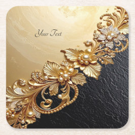 Gold Floral Embellishments Paper Coaster Rechteckiger Pappuntersetzer