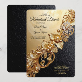 Gold Floral Embellishments Rehearsal Dinner Einladung