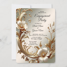 Gold Floral Engagement Invitation Einladung