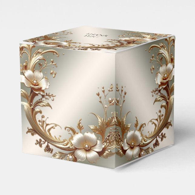 Gold Floral Favor Box Geschenkschachtel (Vorderseite)