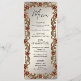 Gold Floral Frame mit Rot Steinen Menü Menükarte