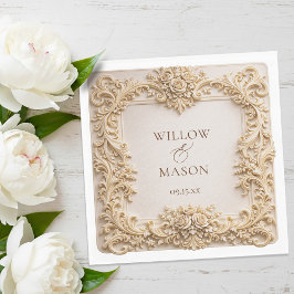 Gold  Floral Frame Paper Wedding Napkins Serviette