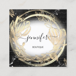 Gold Floral Frame QRCode Logo Schwarz-weiß Quadratische Visitenkarte