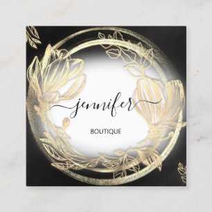 Gold Floral Frame QRCode Logo Schwarz-weiß Quadratische Visitenkarte