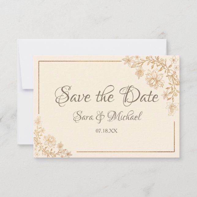 Gold Floral geblüht Save the Date Karte (Vorderseite)
