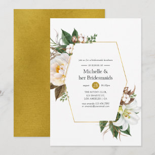 Gold Floral Geometric Bridesmaids Luncheon Einladung