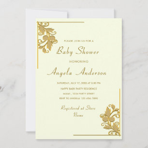 Gold Floral Gerahmt Baby Boy Dusche Einladung