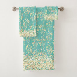 Gold Floral Glittery Glam Badhandtuch Set