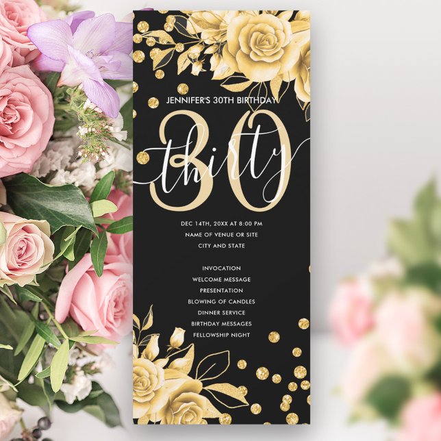 Gold Floral Glitzer 30. Geburtstag Programme Black (Gold Floral Glitter 30th Birthday Programs Black )