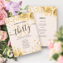 Gold Floral Glitzer 30. Geburtstagsmenü & Programm