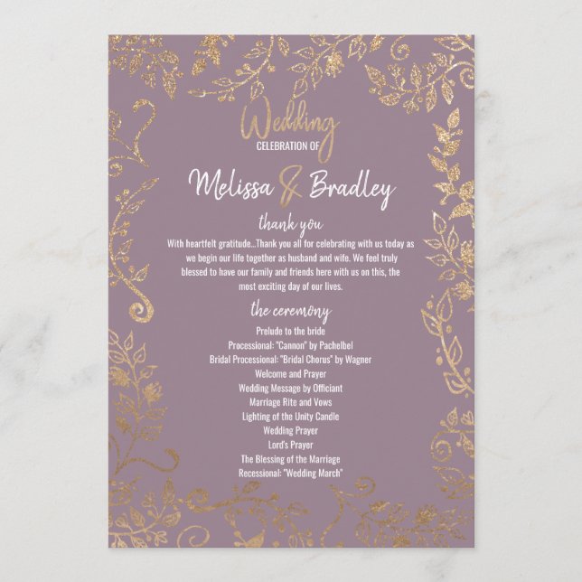 Gold Floral Glitzer Ombre Mauve Lilac Programme (Vorderseite)