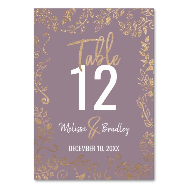 Gold Floral Glitzer Ombre Mauve Lilac Tischnummer (Vorderseite)