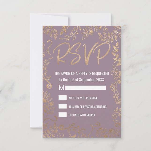Gold Floral Glitzer Ombre Mauve Lilac UAWG RSVP Karte (Vorderseite)
