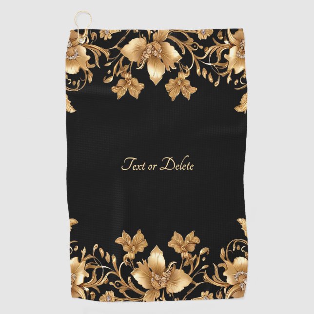 Gold Floral Golf Handtuch (Vorderseite)