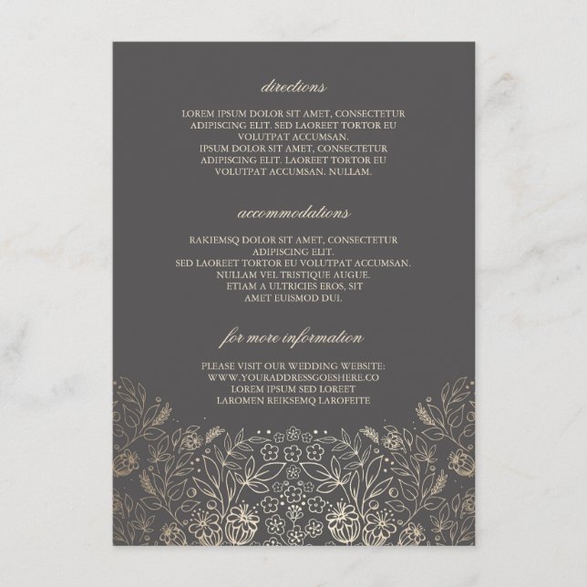 Gold Floral Gray Wedding Details - Informationen Begleitkarte (Vorderseite)