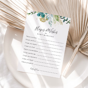 Gold Floral Green Baby Shower Hopwers & Wish Card Postkarte