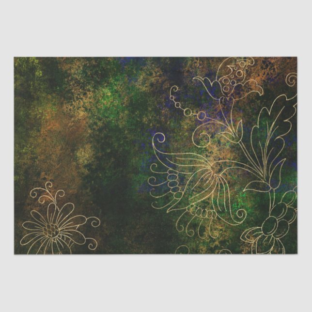 Gold Floral Grunge Damask Seidenpapier (Vorderseite)