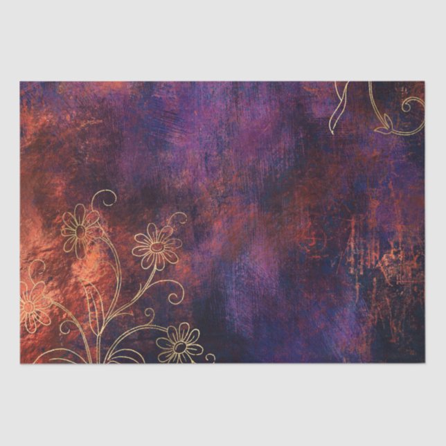 Gold Floral Grunge Damask Seidenpapier (Vorderseite)