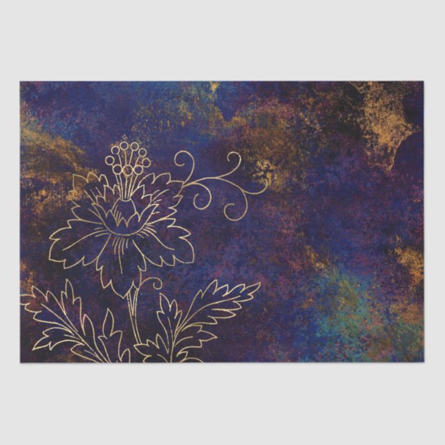 Gold Floral Grunge Damask Seidenpapier (Vorderseite)
