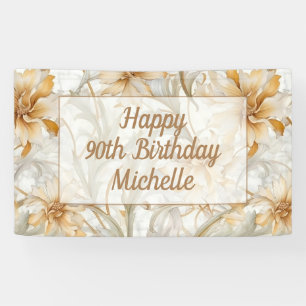 Gold Floral Happy 90. Geburtstag Banner