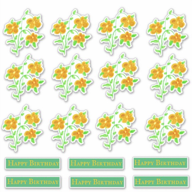 Gold Floral Happy Geburtstagsdekals Aufkleber (Vorderseite)