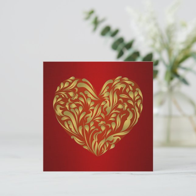 Gold Floral Heart on Red (Stehend Vorderseite)