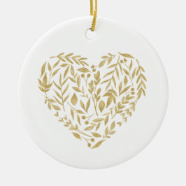Gold Floral Heart Wedding Mr. & Mrs Datum Ort Keramik Ornament
