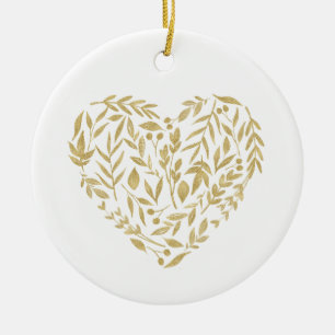 Gold Floral Heart Wedding Mr. & Mrs Datum Ort Keramik Ornament