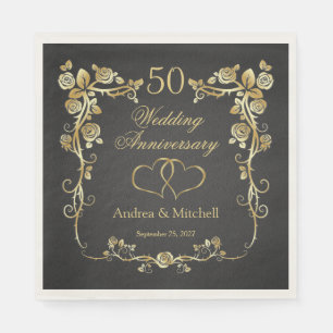 Gold Floral Hearts 50. Hochzeitstag Napki Serviette