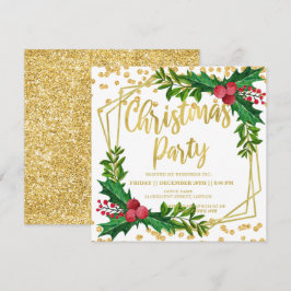 Gold Floral Holly Glitzer Weihnachtskonzern Einladung