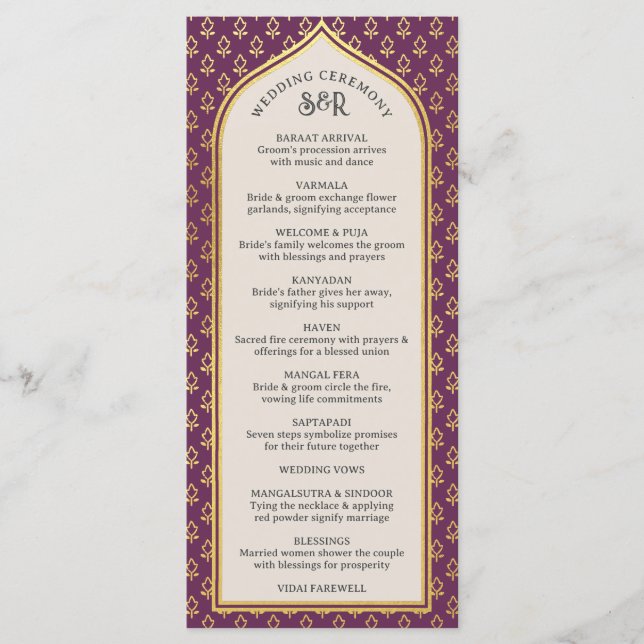 Gold Floral Indian & Hindu Wedding Program Card Programm (Vorderseite)