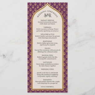 Gold Floral Indian & Hindu Wedding Program Card Programm