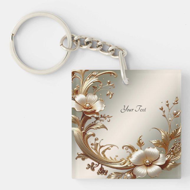 Gold Floral Keychain Schlüsselanhänger (Vorderseite)