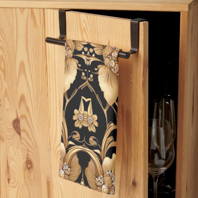 Gold Floral Kitchen Handtücher (Drittel gefaltet)