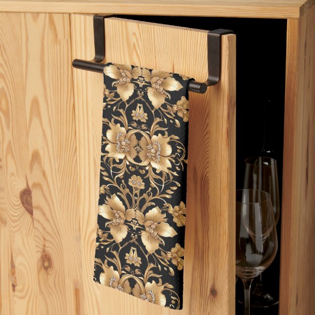 Gold Floral Kitchen Handtücher (Drittel gefaltet)