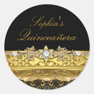 Gold Floral & Lace Quinceanera Sticker