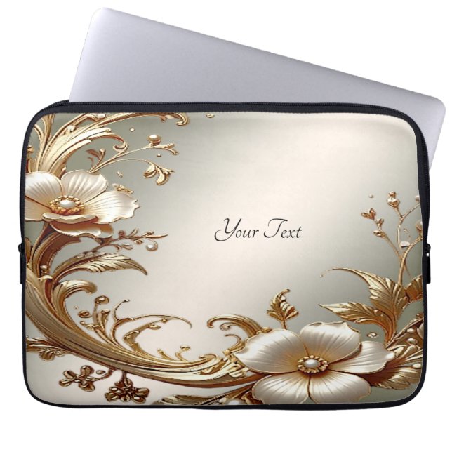 Gold Floral Laptop Sleeve (Vorderseite)
