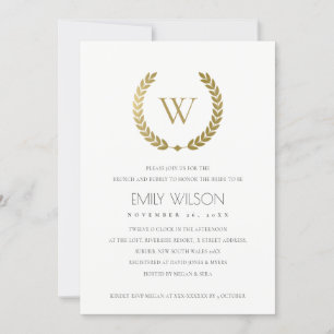 GOLD FLORAL LAUREL WREATH BRUNCH & BUBBLY INVITE DANKESKARTE