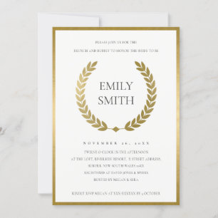 GOLD FLORAL LAUREL WREATH BRUNCH & BUBBLY INVITE DANKESKARTE