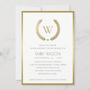 GOLD FLORAL LAUREL WREATH BRUNCH & BUBBLY INVITE DANKESKARTE