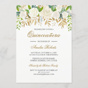 Gold Floral Leaf Aquarell Quinceanera Einladung