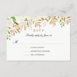 Gold Floral Leaf Watercolor Wedding RSVP Karte